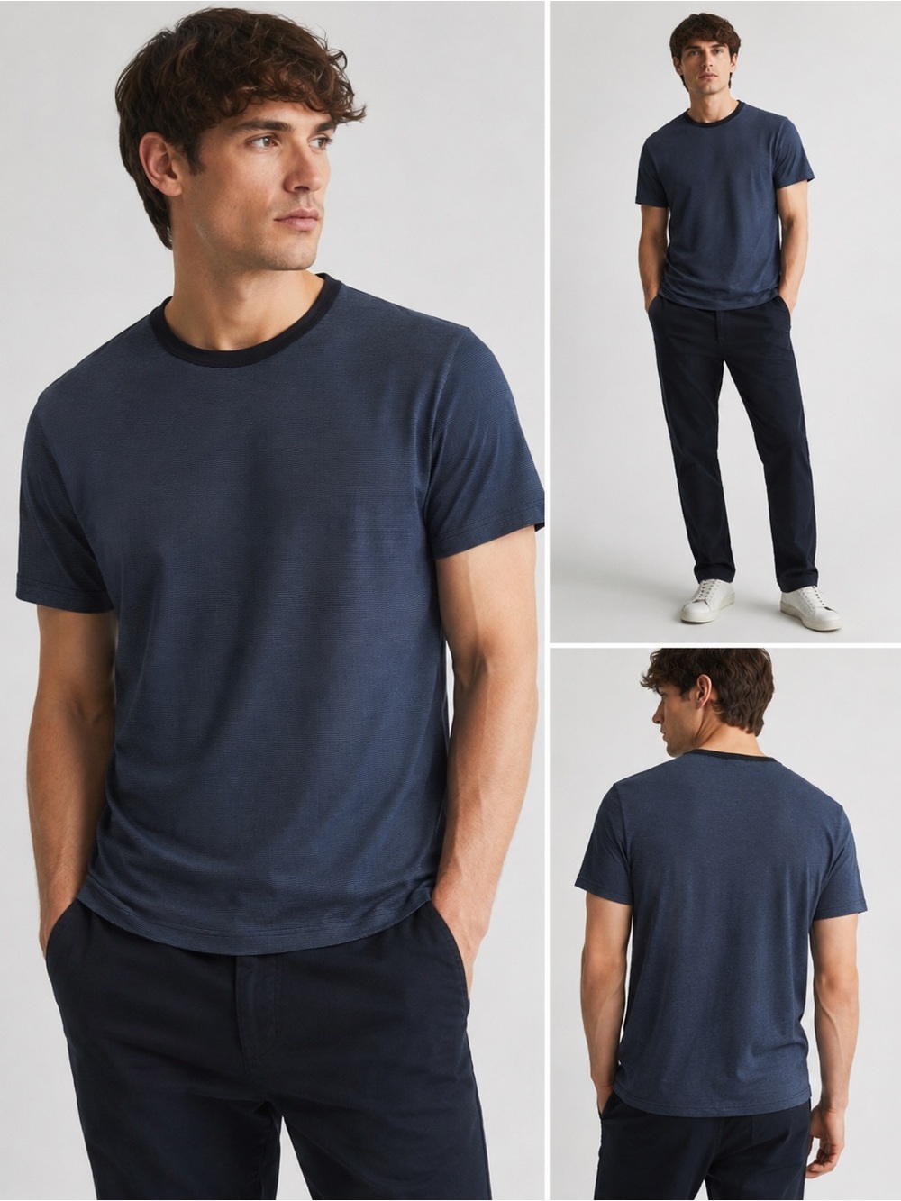 Sunspel England 1860 Blue Micro Stripe Crewneck T Shirt Men’s Medium